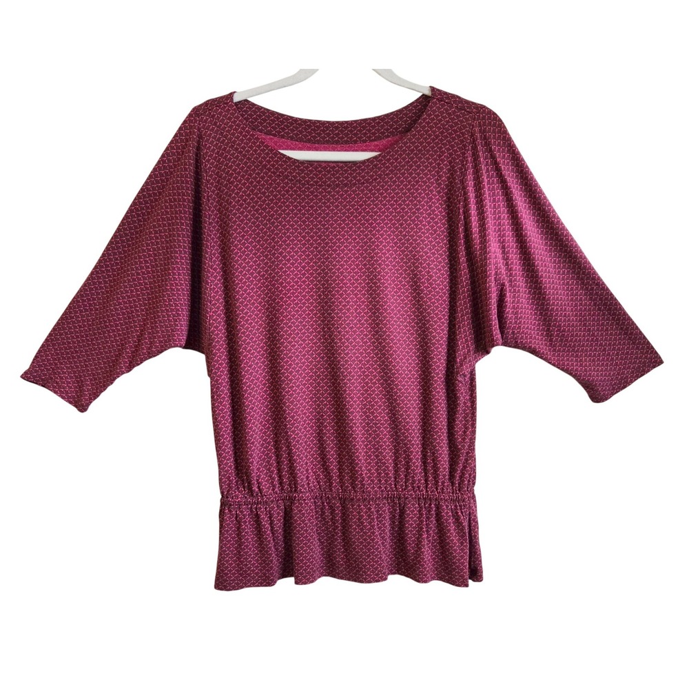 Ann Taylor LOFT Boho Chic Berry Geometric Print Dolman Sleeve Peplum‎ Top XS